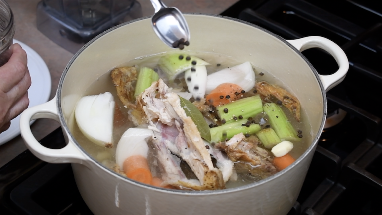 peppercorns added to chicken broth