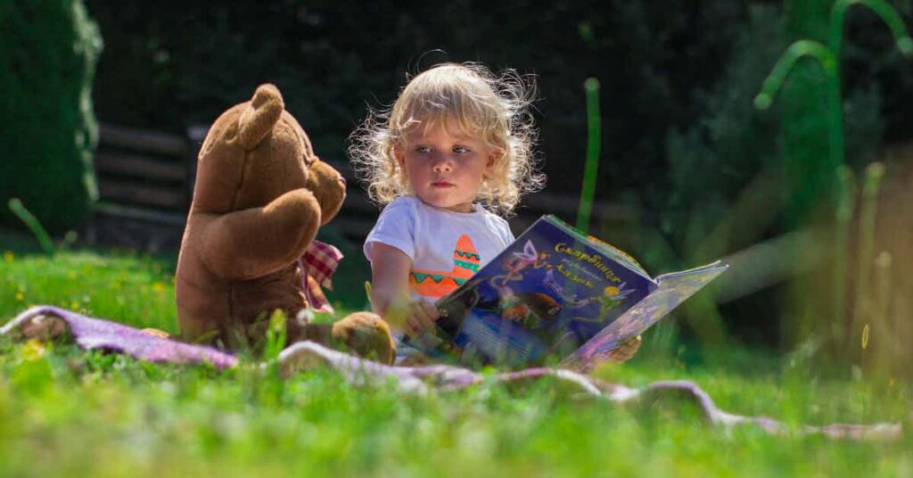 a child where her toy bear
