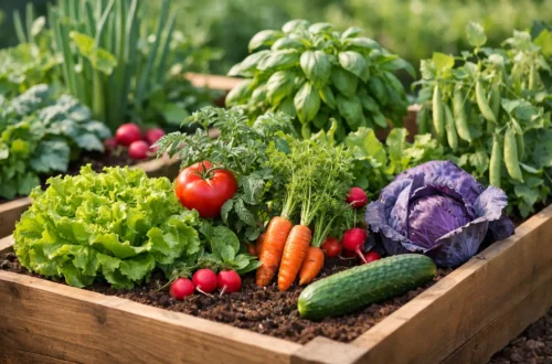 A raised garden with veggies
